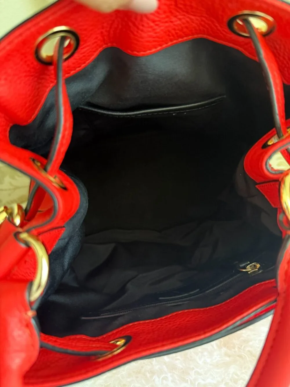 Milly Astor Vermilion Red Leather Drawstring Bucket Bag Tassel Crossbody